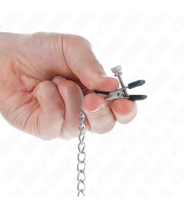 KINK PINZAS PARA PEZONES PLANAS NEGRO CON CADENA PLATEADO 34 CM