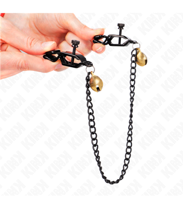 KINK PINZAS PARA PEZONES PLANAS NEGRO CON CASCABEL Y CADENA PLATEADO 30 CM