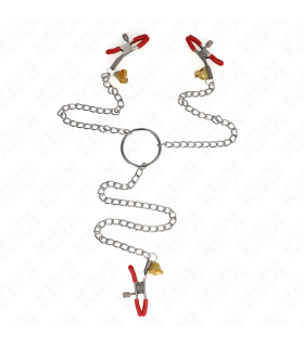 KINK PINZAS PARA PEZONES Y CLITORIS ROJAS CON CASCABEL DORADO Y CADENA 30 CM