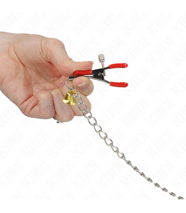 KINK PINZAS PARA PEZONES Y CLITORIS ROJAS CON CASCABEL DORADO Y CADENA 30 CM