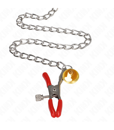 KINK PINZAS PARA PEZONES Y CLITORIS ROJAS CON CASCABEL DORADO Y CADENA 30 CM