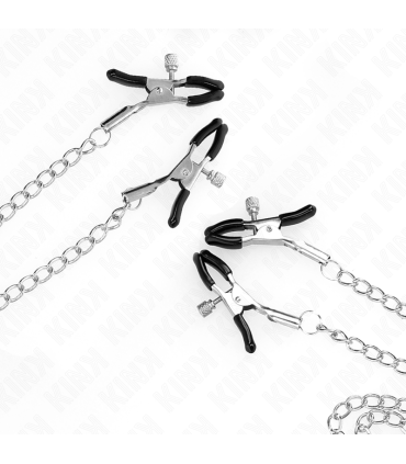 KINK PINZAS PARA PEZONES Y CLITORIS 4 ENGANCHES AJUSTABLE PLATEADO