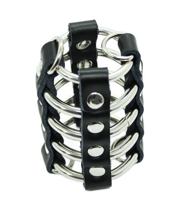 OHMAMA FETISH JAULA PENE CON ANILLAS METALICAS Y CORREAS PIEL