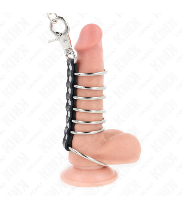 KINK 7 ANILLOS PENE METAL 38 CM A 5 CM CONECTADOS CON POLIPIEL Y CADENA METAL 100 CM