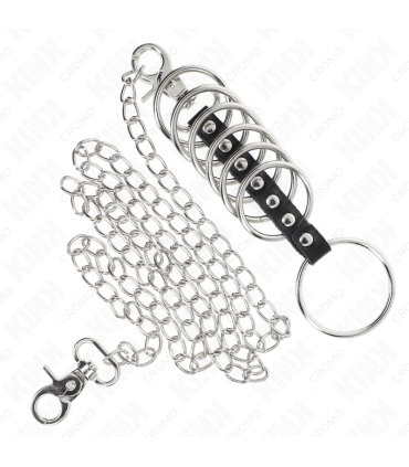 KINK 7 ANILLOS PENE METAL 38 CM A 5 CM CONECTADOS CON POLIPIEL Y CADENA METAL 100 CM