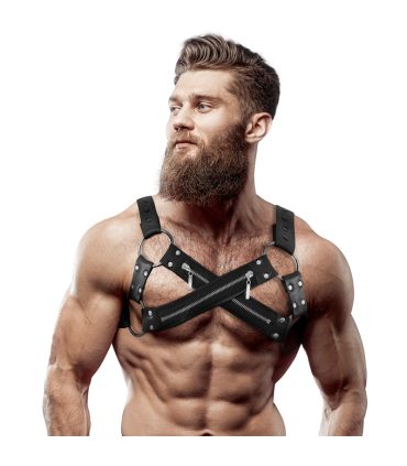 FETISH SUBMISSIVE ATTITUDE ARNES BULLDOG AJUSTABLE NEOPRENO PECHO CRUZADO CON CREMALLERAS HOMBRE