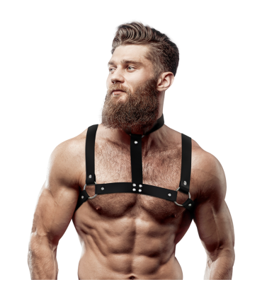 FETISH SUBMISSIVE ATTITUDE ARNES AJUSTABLE ECOPIEL PECHO CON COLLAR HOMBRE