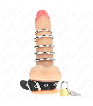 KINK ANILLO PENE CUERO CORREA CON CERRADURA 21 X 2 CM Y 5 ANILLOS METAL DE 3 CM A 4 CM