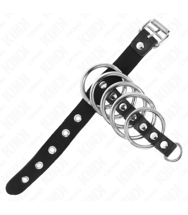 KINK ANILLO PENE CUERO CORREA CON CERRADURA 21 X 2 CM Y 5 ANILLOS METAL DE 3 CM A 4 CM