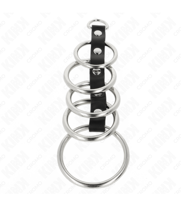 KINK 5 ANILLOS PENE METAL 32 CM A 5 CM CONECTADOS POR POLIPIEL