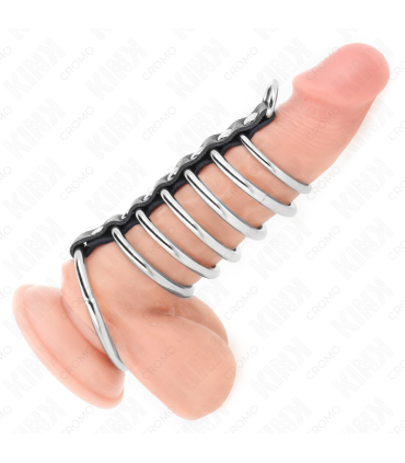 KINK 7 ANILLOS PENE METAL 32 CM A 5 CM CONECTADOS POR POLIPIEL