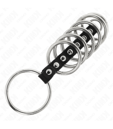 KINK 7 ANILLOS PENE METAL 32 CM A 5 CM CONECTADOS POR POLIPIEL