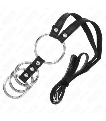 KINK 4 ANILLOS PENE METAL CONECTADOS 38 CM A 5 CM CON CINTURON DE POLIPIEL 112 CM