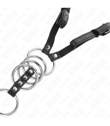 KINK 5 ANILLOS PENE 38 CM A 5 CM METAL CON CINTURON POLIPIEL 112 CM