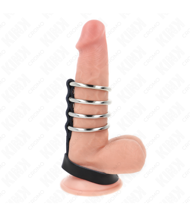 KINK 4 ANILLOS PENE METAL 38 CM CONECTADOS CON CORREA DE CUERO 22 X 15 CM Y CIERRE A PRESION