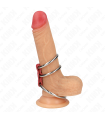 KINK - ANILLO PENE TRIPLE METAL 3.7 CM A 5 CM CONECTADOS CON CUERO ROJO