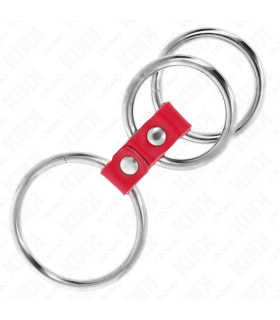 KINK ANILLO PENE TRIPLE METAL 37 CM A 5 CM CONECTADOS CON CUERO ROJO