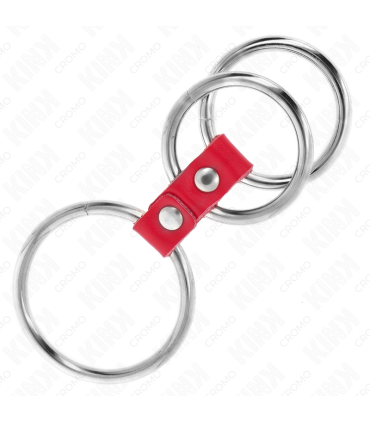 KINK ANILLO PENE TRIPLE METAL 37 CM A 5 CM CONECTADOS CON CUERO ROJO