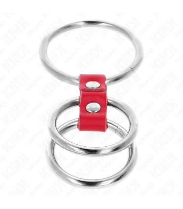 KINK ANILLO PENE TRIPLE METAL 37 CM A 5 CM CONECTADOS CON CUERO ROJO