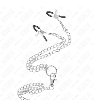KINK ANILLO PENE TRIPLE METAL CROMADO 3 CM A 45 CM CON CADENA METAL 26 CM Y PINZAS PARA PEZONES