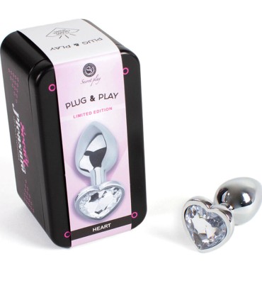 SECRETPLAY METAL BUTT PLUG CORAZON TRANSPARENTE TALLA S 7 CM