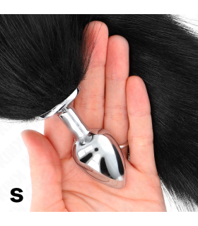 KINK PLUG ANAL TALLA S 7 X 3 CM CON COLA SINTETICA 40 CM NEGRO