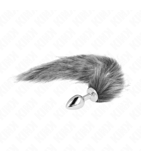 KINK PLUG ANAL TALLA S 7 X 3 CM CON COLA SINTETICA 40 CM PLATEADO