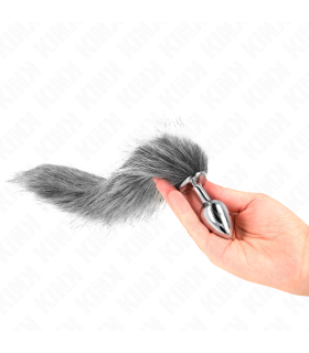 KINK PLUG ANAL TALLA S 7 X 3 CM CON COLA SINTETICA 40 CM PLATEADO