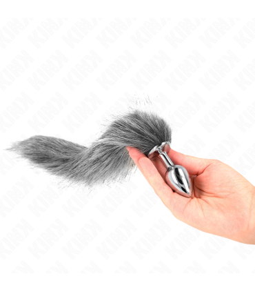 KINK PLUG ANAL TALLA S 7 X 3 CM CON COLA SINTETICA 40 CM PLATEADO