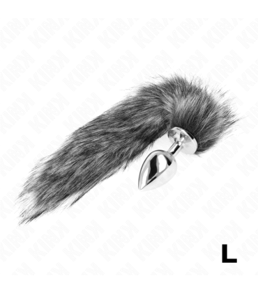 KINK PLUG ANAL TALLA L 10 X 4 CM CON COLA SINTETICA 40 CM PLATEADO