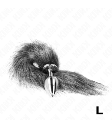 KINK PLUG ANAL TALLA L 10 X 4 CM CON COLA SINTETICA 40 CM PLATEADO