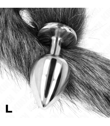 KINK PLUG ANAL TALLA L 10 X 4 CM CON COLA SINTETICA 40 CM PLATEADO