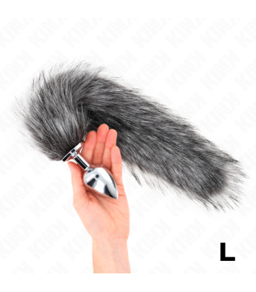 KINK PLUG ANAL TALLA L 10 X 4 CM CON COLA SINTETICA 40 CM PLATEADO