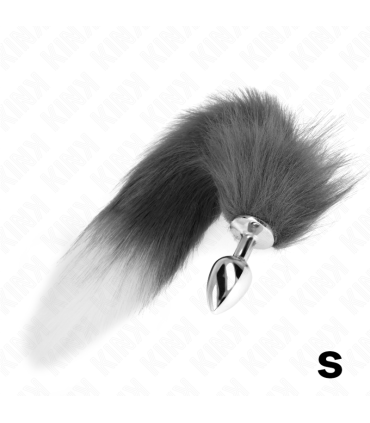 KINK PLUG ANAL TALLA S 7 X 3 CM CON COLA SINTETICA 40 CM PLATEADO Y BLANCO