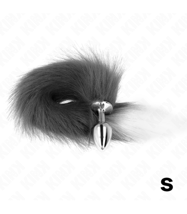 KINK PLUG ANAL TALLA S 7 X 3 CM CON COLA SINTETICA 40 CM PLATEADO Y BLANCO