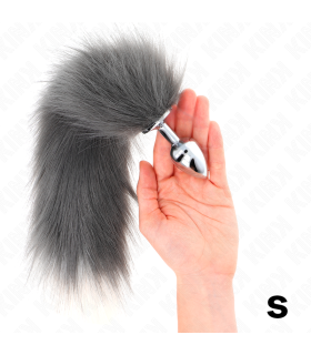 KINK PLUG ANAL TALLA S 7 X 3 CM CON COLA SINTETICA 40 CM PLATEADO Y BLANCO