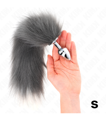 KINK PLUG ANAL TALLA S 7 X 3 CM CON COLA SINTETICA 40 CM PLATEADO Y BLANCO