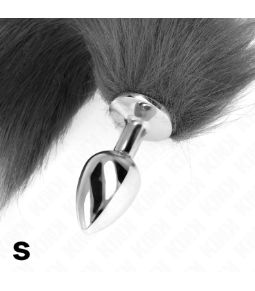 KINK PLUG ANAL TALLA S 7 X 3 CM CON COLA SINTETICA 40 CM PLATEADO Y BLANCO