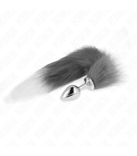 KINK PLUG ANAL TALLA M 8 X 35 CM CON COLA SINTETICA 40 CM PLATEADO Y BLANCO