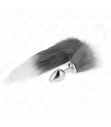 KINK PLUG ANAL TALLA M 8 X 35 CM CON COLA SINTETICA 40 CM PLATEADO Y BLANCO