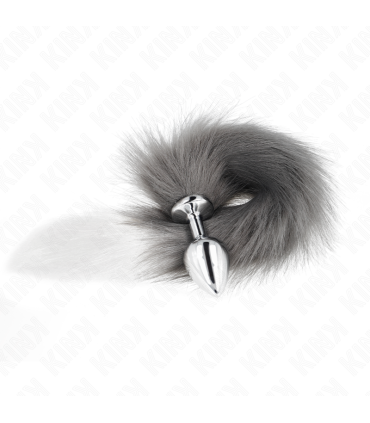 KINK PLUG ANAL TALLA M 8 X 35 CM CON COLA SINTETICA 40 CM PLATEADO Y BLANCO