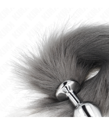 KINK PLUG ANAL TALLA M 8 X 35 CM CON COLA SINTETICA 40 CM PLATEADO Y BLANCO