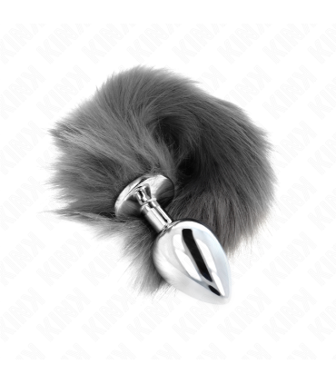 KINK PLUG ANAL TALLA L 10 X 4 CM CON COLA SINTETICA 40 CM PLATEADO Y BLANCO