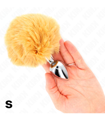 KINK PLUG 7 x 3 CM DE ACERO INOXIDABLE CON COLA DE CONEJO PIEL SINTETICA 8 CM BEIGE