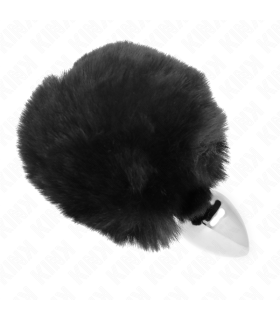 KINK PLUG 7 x 3 CM DE ACERO INOXIDABLE CON COLA DE CONEJO PIEL SINTETICA 8 CM NEGRO