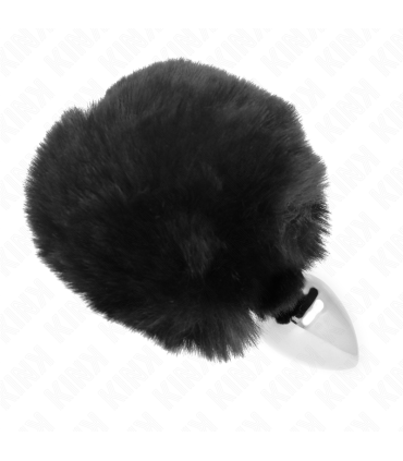 KINK PLUG 7 x 3 CM DE ACERO INOXIDABLE CON COLA DE CONEJO PIEL SINTETICA 8 CM NEGRO