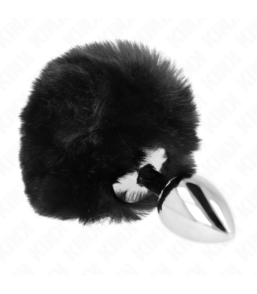 KINK PLUG 7 x 3 CM DE ACERO INOXIDABLE CON COLA DE CONEJO PIEL SINTETICA 8 CM NEGRO