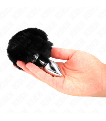 KINK PLUG 7 x 3 CM DE ACERO INOXIDABLE CON COLA DE CONEJO PIEL SINTETICA 8 CM NEGRO