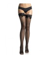 LEG AVENUE - MEDIAS DE REJILLA NEGRA CON DETALLE SUPERIOR DE ENCAJE Y LAZO
