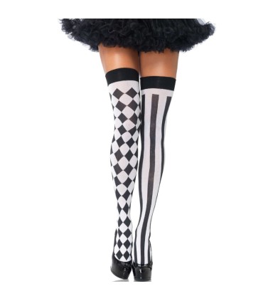 LEG AVENUE CALCETINES ALTOS ARLEQUIN NEGRO BLANCO